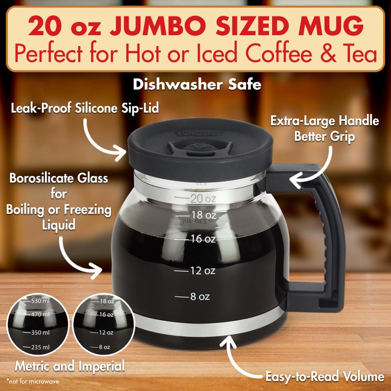 Funwares Cupa Joe Coffee Mug â€“ 20oz Borosilicate Glass Diner Pot Mug with Spill-Proof Lid â€“ Funny Novelty Gift for Coffee Lovers, Dads, Office, Travel & More - Image 2